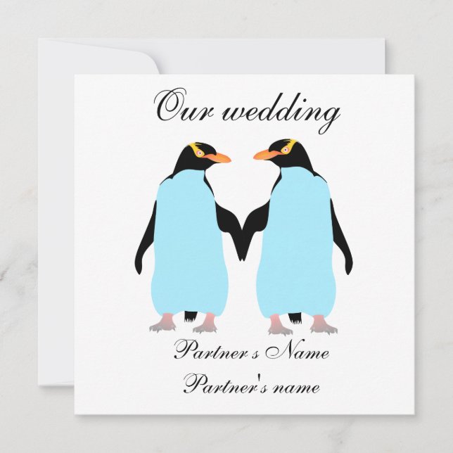 Gay, faire-part de mariage de pingouins Pastel (Devant)