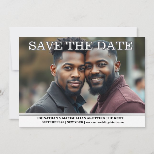 Gay Foto Save the Date Paare Hochzeit editierbar Einladung (Vorderseite)