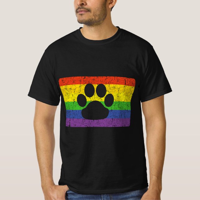Gay Furry Pride Fandom Paw Rainbow LGBT Flag Gesch T-Shirt (Vorderseite)