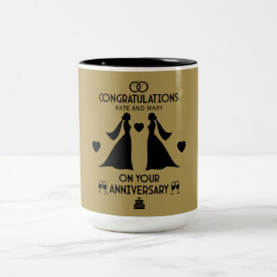 Gay Girls Wedding Jubiläum Zweifarbige Tasse