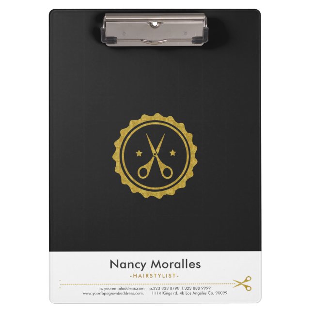 Gay Gold & White Friseurscheren & Circle Log Klemmbrett (Vorderseite)
