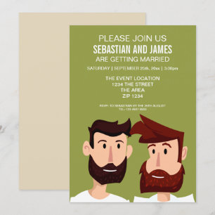 Gay Grooms mit Cartoon Hochzeitsgedanken Einladung