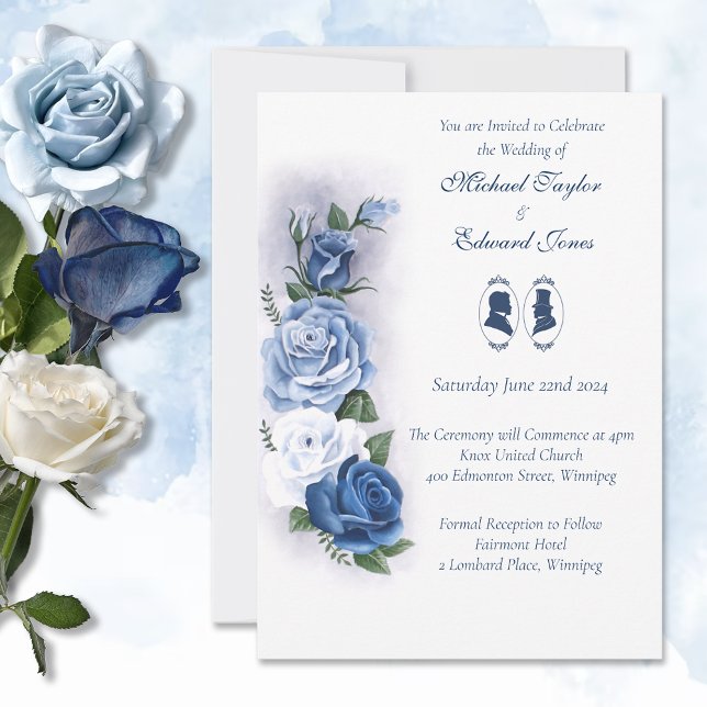 Gay Grooms Regency Blue Rose Einladung (Von Creator hochgeladen)