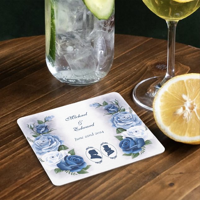 Gay Grooms Regency Blue Rose Rechteckiger Pappuntersetzer (Von Creator hochgeladen)