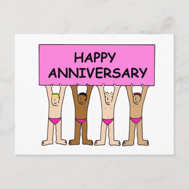 Gay Happy Anniversary Cartoon Spaß Postkarte (Vorderseite)