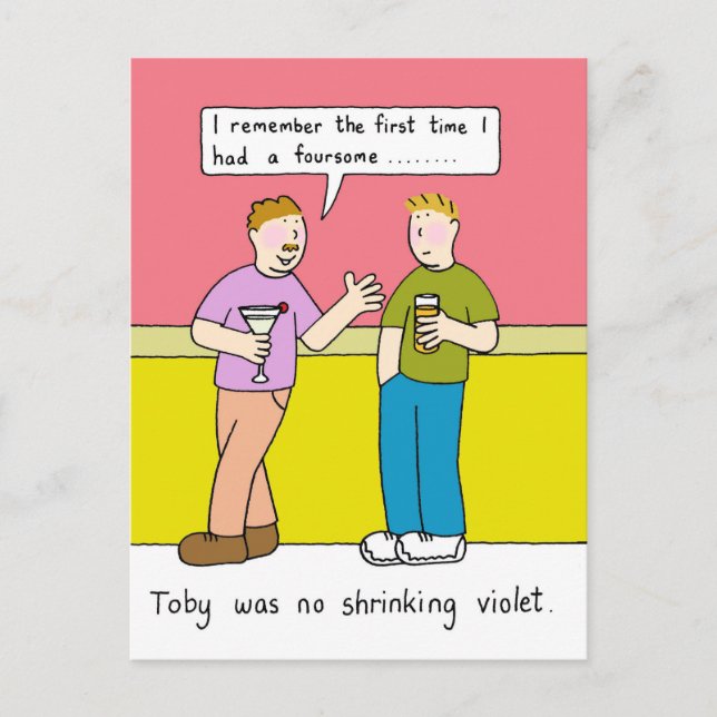 Gay Humor der Foursome Cartoon Postkarte (Vorderseite)