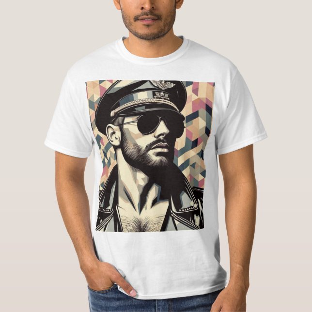 Gay Leather Daddy Biker Tom of Finland Tribute Art T-Shirt (Vorderseite)