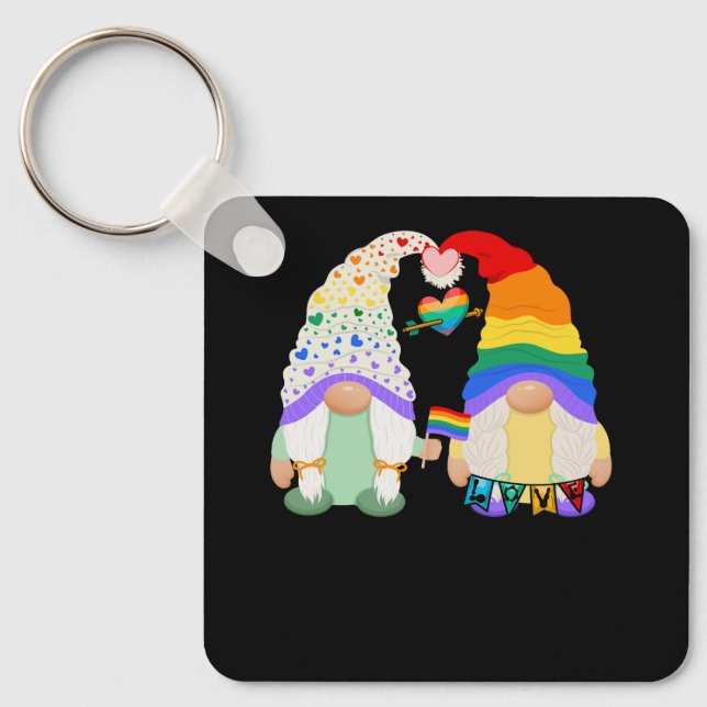 Gay Les Trans Bi Pride Gnomes Liebe Regenbogenflag Schlüsselanhänger (Vorderseite)