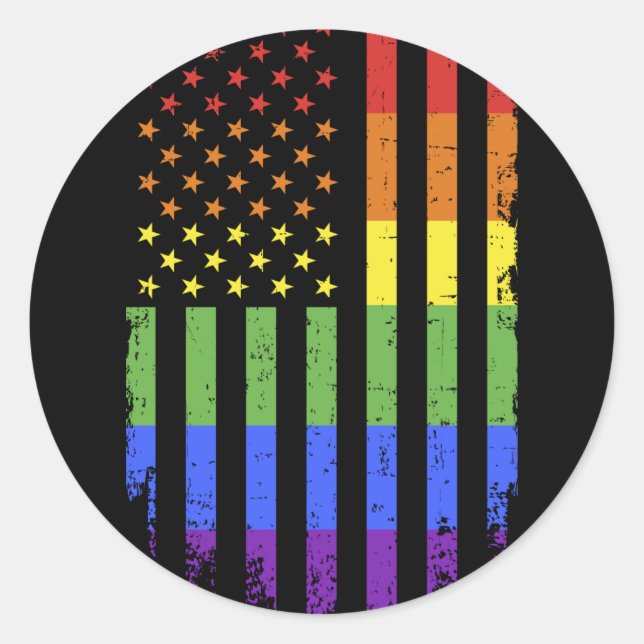 Gay lesbian pride month rainbow US american flag Runder Aufkleber (Vorderseite)