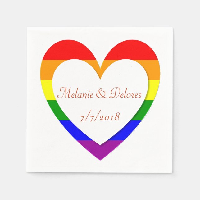 Gay Lesbian Rainbow Heart Wedding Napkins Serviette (Vorderseite)