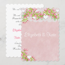 Gay Lesbian Rosa & Weiße BlumenEinladung Hochzeit Einladung