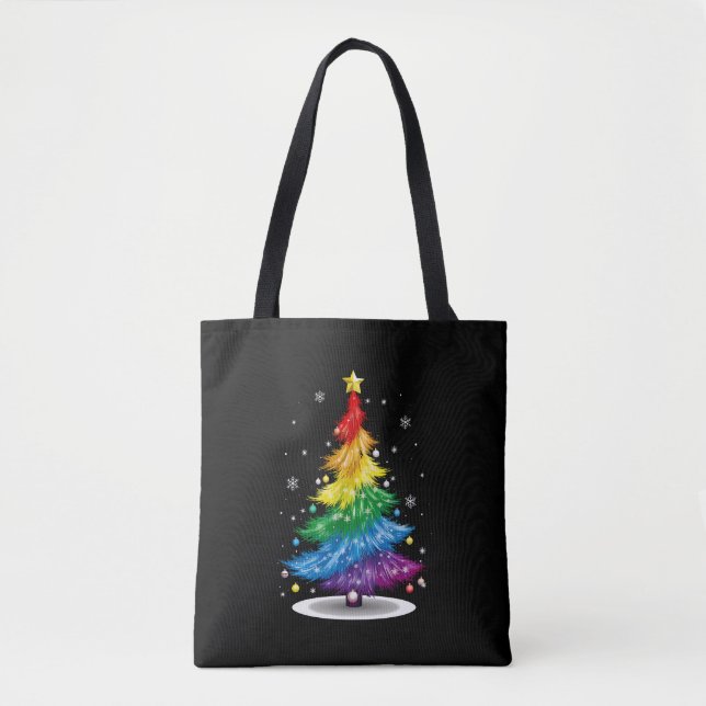 Gay LGBT Pride Rainbow Christmas Tree Merry Xmas Tasche (Vorderseite)