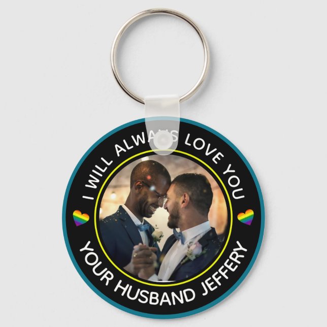 Gay LGBTQ Foto Wedding Couple personalize Schlüsselanhänger (Vorderseite)