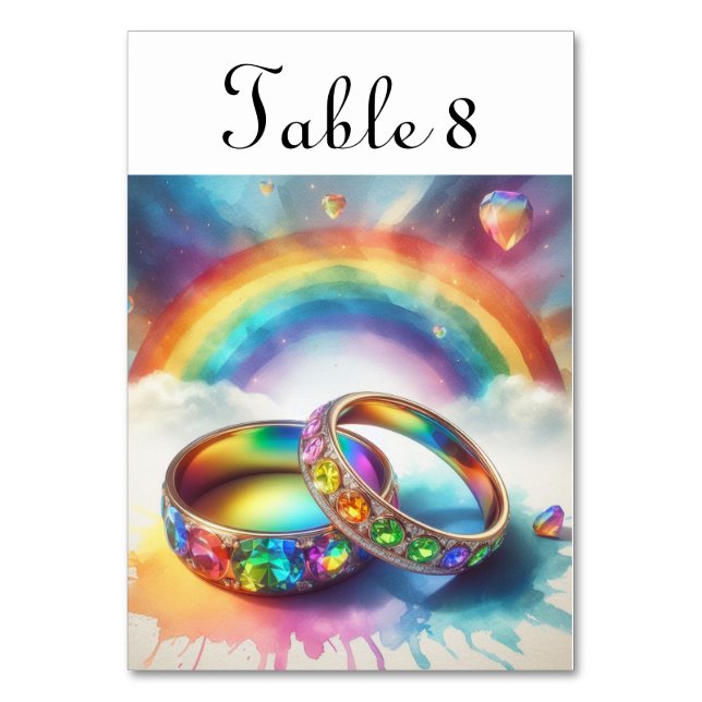 Gay LGBTQ Hochzeitsringe Tischnummern (Vorderseite)