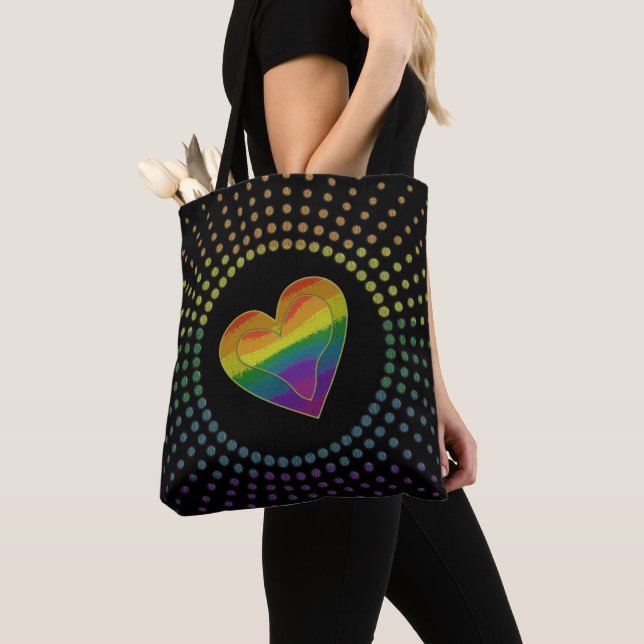 Gay LGBTQ Pride Monat Liebe Rainbow Herzpunkte Tasche (Von Nahem)