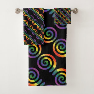 Gay LGBTQ Rainbow Pride Stripe Circle Pattern Badhandtuch Set