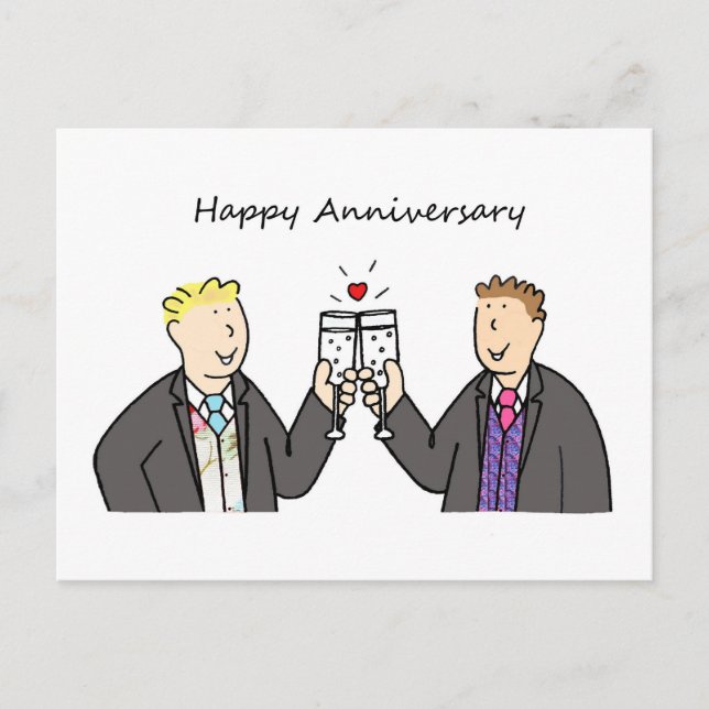 Gay Male Couple Happy Anniversary Grooms Postkarte (Vorderseite)
