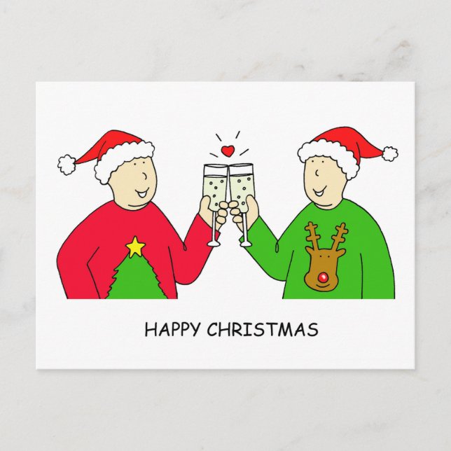 Gay Male Couple Happy Christmas Feiertagspostkarte (Vorderseite)