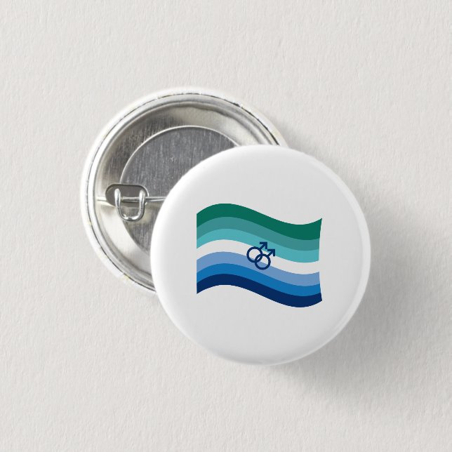 Gay Male Liebe Pride Azure Wavy Flag Button (Vorne & Hinten)