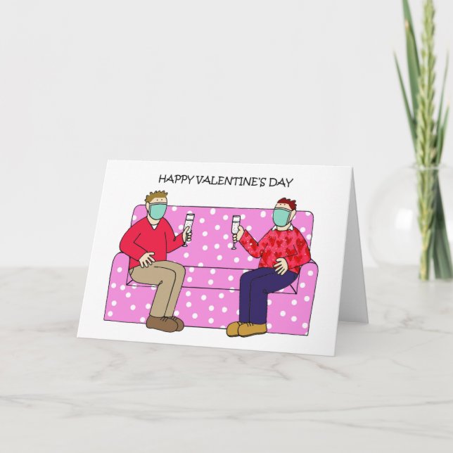 Gay Male Valentine Couple in Gesichtsmasken Karte (Vorderseite)