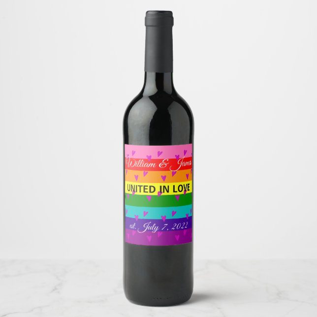 Gay Marriage Rainbow Flag Original 8 Streifen LGBT Weinetikett (Vorderseite)