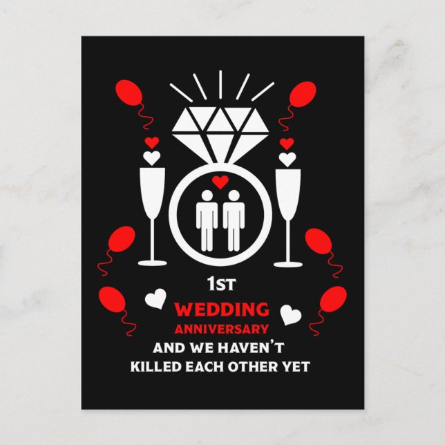 Gay Men 1. Hochzeitstag Postkarte (Vorderseite)