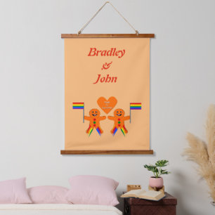 Gay Men Christmas Gingerbrot Couple Individuellen Wandteppich Mit Holzrahmen