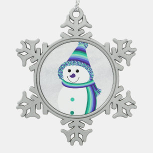 Gay Men Pride Snowman Snowperson Blue Schneeflocken Zinn-Ornament