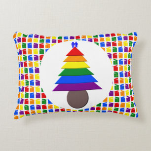 Gay Men Rainbow Christmas Tree und präsentiert Cus Dekokissen