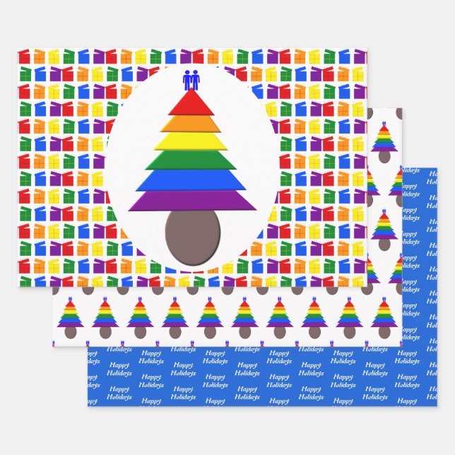 Gay Men Rainbow Christmas Tree und präsentiert Cus Geschenkpapier Set (Set)