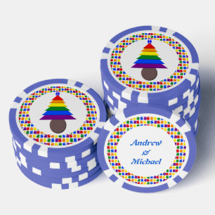 Gay Men Rainbow Christmas Tree und präsentiert Cus Pokerchips