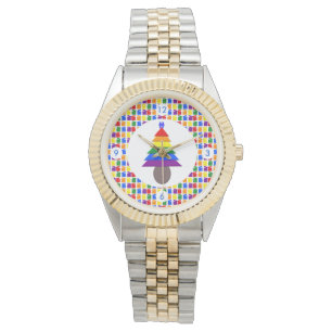Gay Men Rainbow Christmas Tree und Presents Armbanduhr