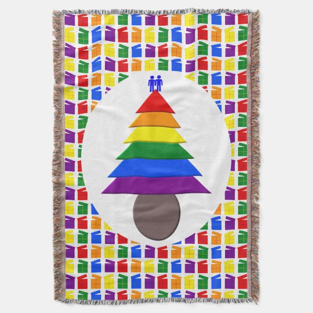 Gay Men Rainbow Christmas Tree und Presents Decke (Vorderseite Vertikal)