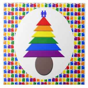 Gay Men Rainbow Christmas Tree und Presents Fliese