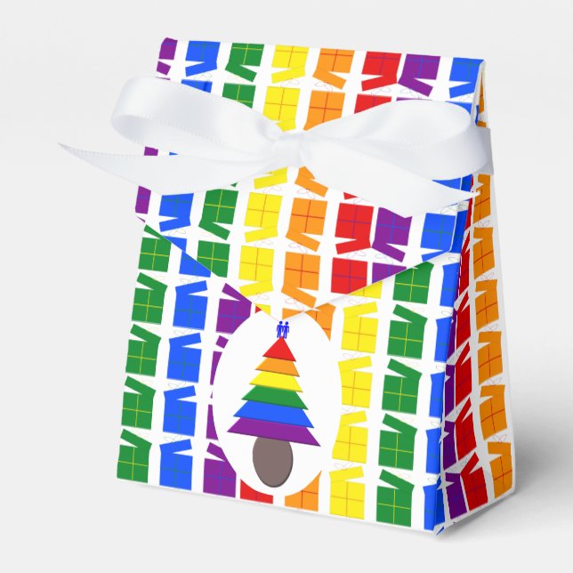 Gay Men Rainbow Christmas Tree und Presents Geschenkschachtel (Vorderseite)