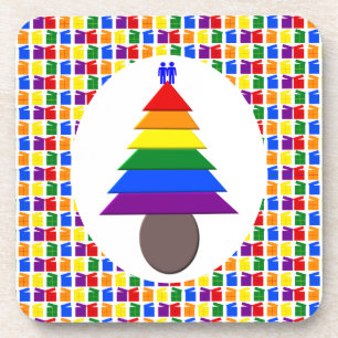 Gay Men Rainbow Christmas Tree und Presents Getränkeuntersetzer