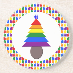 Gay Men Rainbow Christmas Tree und Presents Getränkeuntersetzer