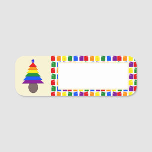 Gay Men Rainbow Christmas Tree und Presents Namensschild