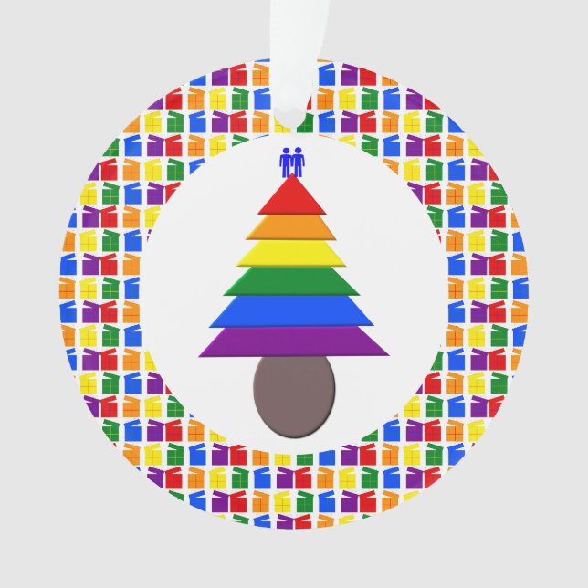 Gay Men Rainbow Christmas Tree und Presents Ornament (Vorderseite)