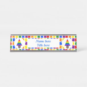 Gay Men Rainbow Christmas Tree und Presents Schreibtischnamensplakette