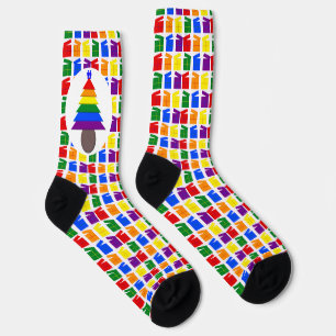 Gay Men Rainbow Christmas Tree und Presents Socken