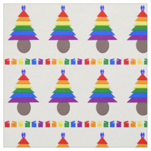 Gay Men Rainbow Christmas Tree und Presents Stoff