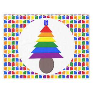 Gay Men Rainbow Christmas Tree und Presents Tischdecke