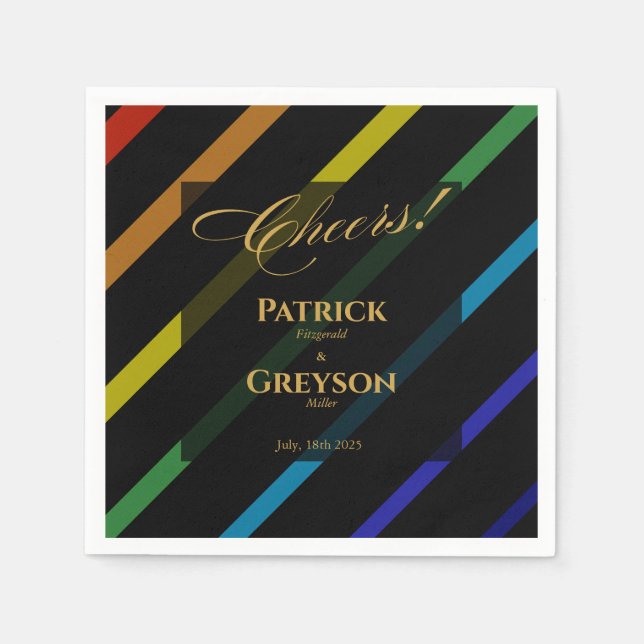 Gay Men Wedding Elegant Rainbow Cocktail Serviette (Vorderseite)