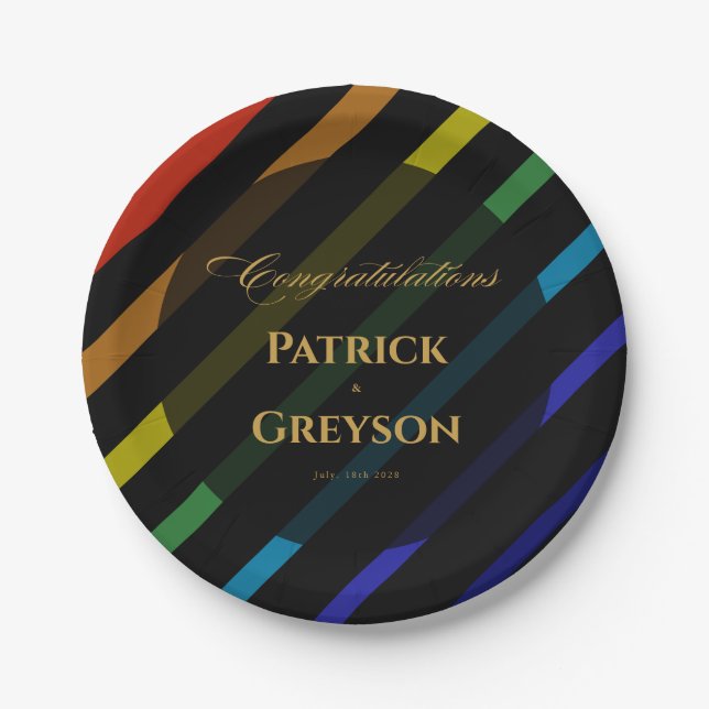 Gay Men Wedding Elegant Rainbow Pappteller (Vorderseite)