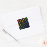 Gay Men Wedding Elegant Rainbow Personalized Quadratischer Aufkleber<br><div class="desc">Celebrate your love with the Gay Men Wedding Elegant Rainbow collection — a complete suite of coordinating stationery and accessories designed for two grooms. Bold diagonal Progress Pride stripes on sophisticated black, with gold typography throughout. Every piece in this suite is fully customizable with your names, date, and wedding details....</div>