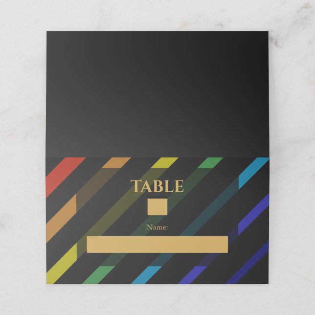 Gay Men Wedding Elegant Rainbow Platzkarte (Außenseite Aufgefaltet)