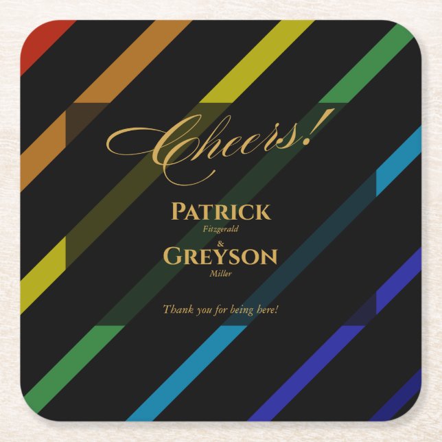 Gay Men Wedding Elegant Rainbow Rechteckiger Pappuntersetzer (Vorderseite)