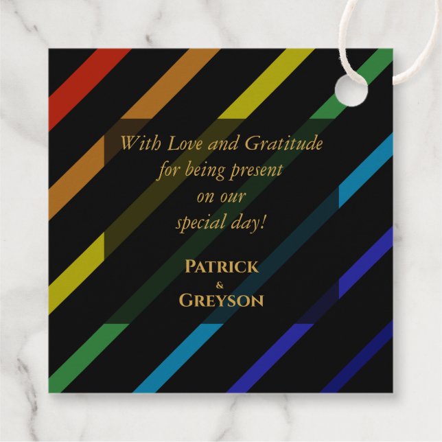 Gay Men Wedding Elegant Rainbow Thank You Geschenkanhänger (Rückseite)