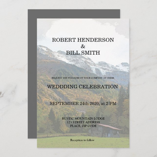 Gay Mr. & Mr. rustikale Hochzeit Einladung (Vorne/Hinten)